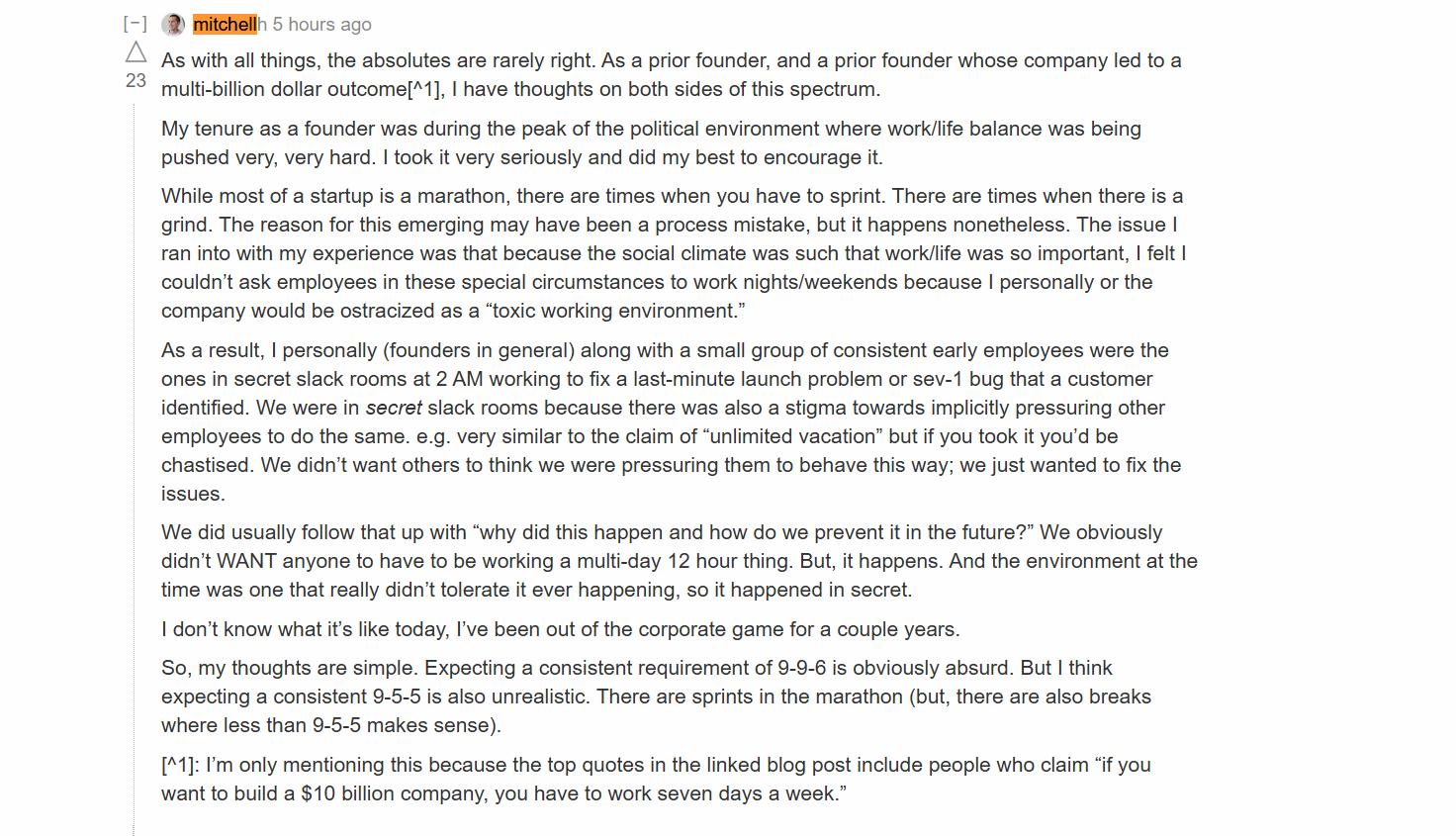 This nice writing by Mitchell: https://web.archive.org/web/20250906201255/https://lobste.rs/s/o38gzs/996_there_is_cost_your_lifestyle